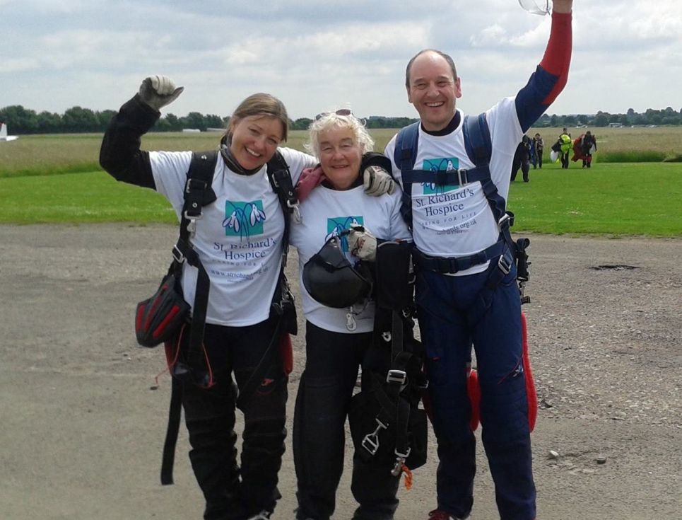 Kate Bennett Lesley Boother and Neil Boother after the skydive