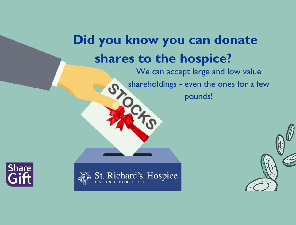 A graphic which says Did you know you can donate shares to the hospice?
