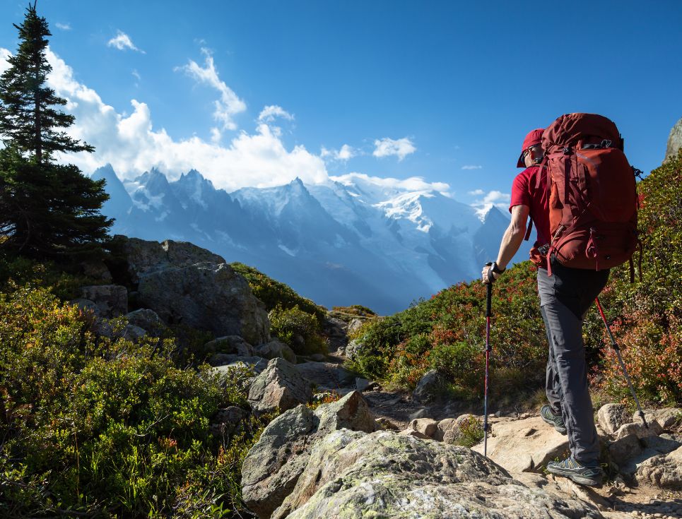 A walker tackling the Alps