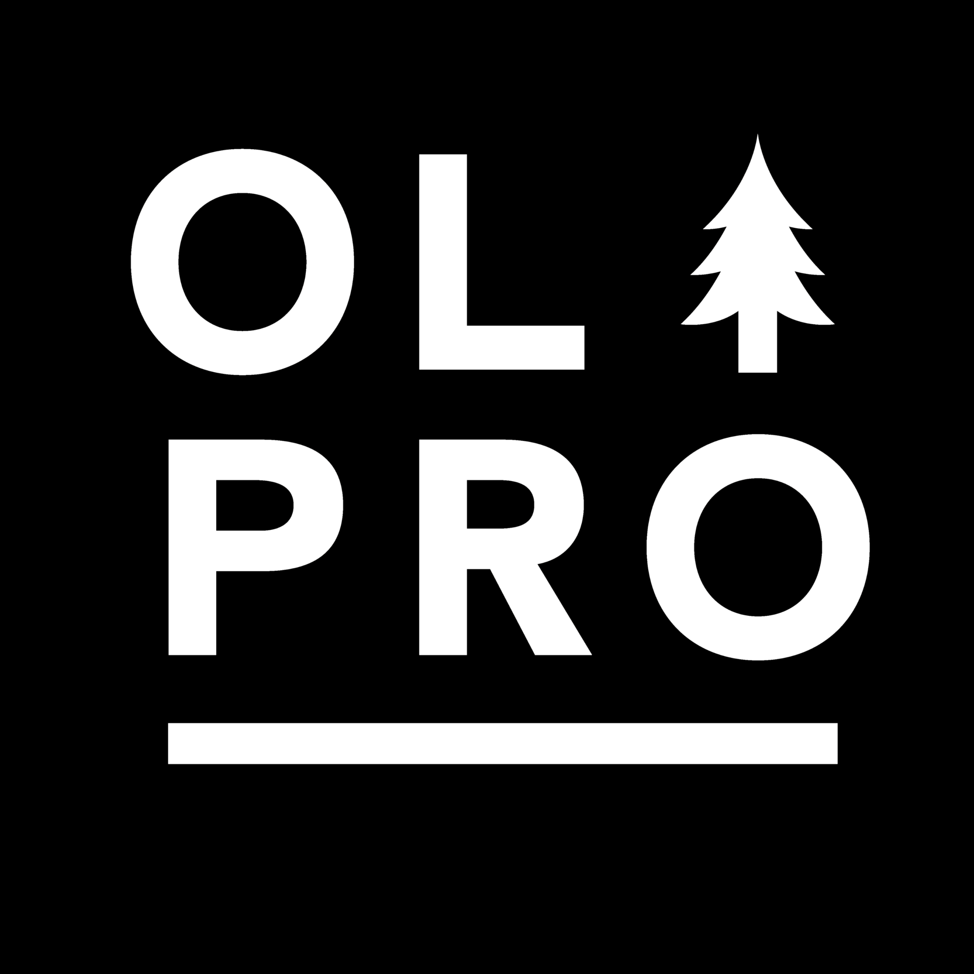OLPRO LOGO Black background white text.