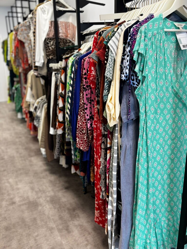A rail of colourful womenswear on display in the new Stourport superstore.